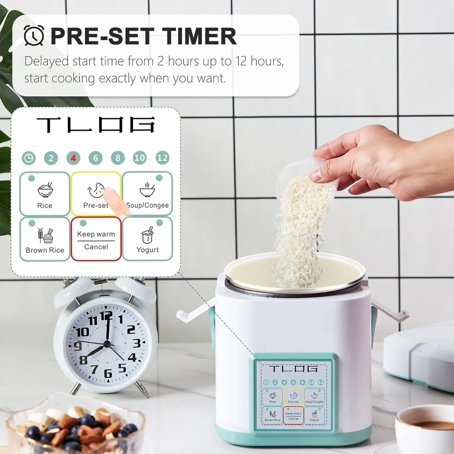 Rice Cooker 2.5 Cups Uncooked, Healthy Ceramic Coating Portable Rice Cooker, 1.2L Travel Rice Cooker Small for 1-3 People, 2