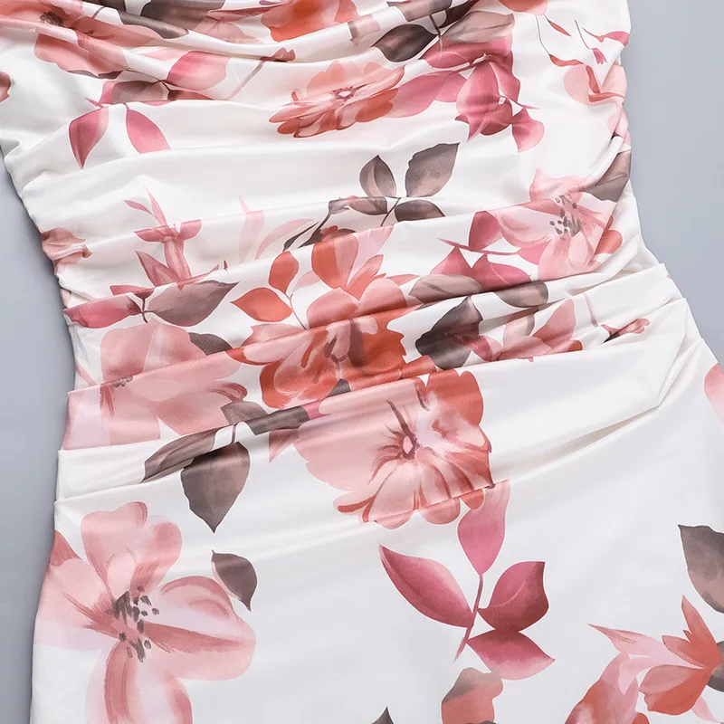 Vestido midi sexy con estampado de un solo hombro para mujer, vestido largo ajustado sin mangas con hombros descubiertos y espalda descubierta para fiesta y club.