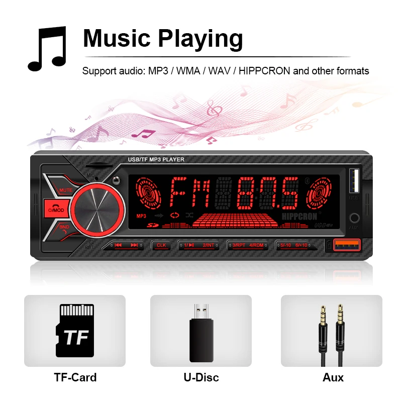 Car 1din Radio Stereo Digital Bluetooth MP3 Player FM Stereo TF Card USB AUX Inp