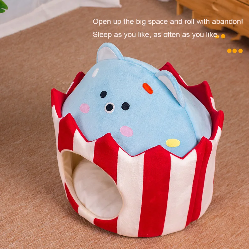 

Pet Cat Plush Cozy Bed's dog Kennel Puppy Little Hiding Houses Hut Nest Covered January for Small Kitten Cushion Mat Products