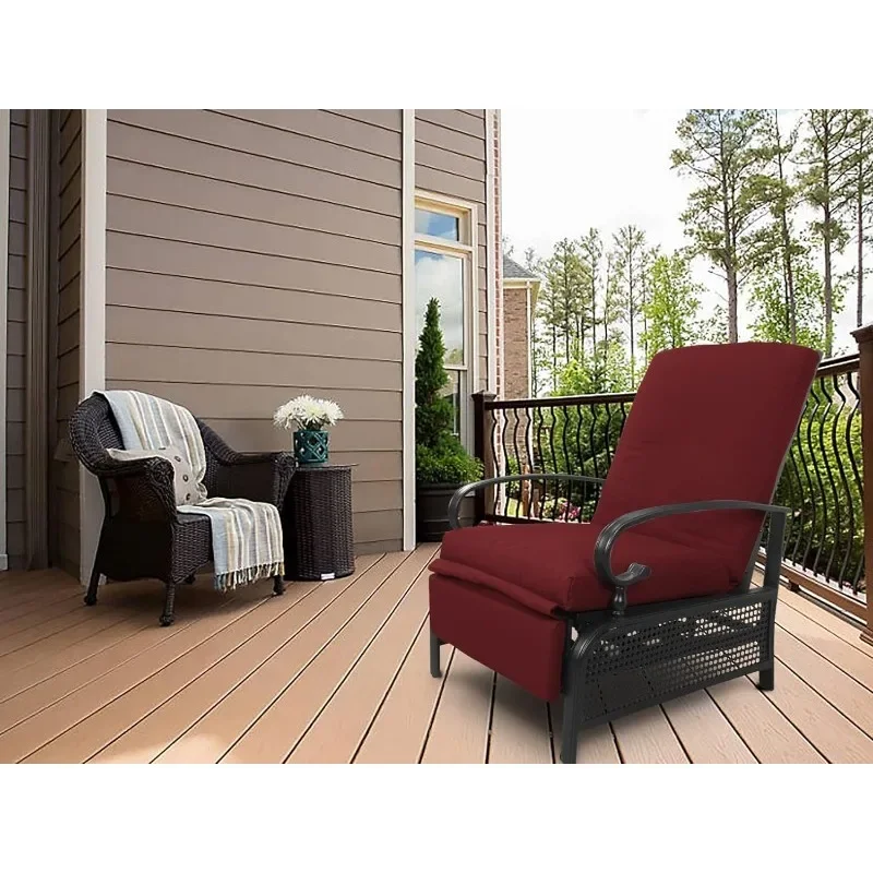 Adjustable Outdoor Patio Reclining Lounge Chair-Comfortable Cushioned Recliner Chair with Strong Extendable Metal Frame