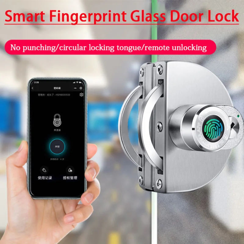 Electronic Lock Fingerprint Glass Door Lock Bluetooth Unlocking Smart Home For Office And Commercial Use