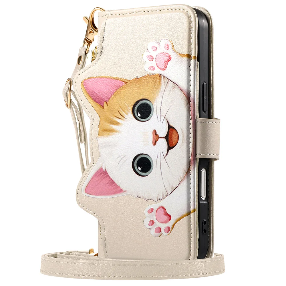 Charming Cat Crossbody Lanyard Wallet Phone Case Cover