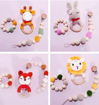 

3pc Baby Teether Music Rattles for Kids Animal Crochet Rattle Elephant Giraffe Ring Wooden Babies Gym Montessori Children's Toys
