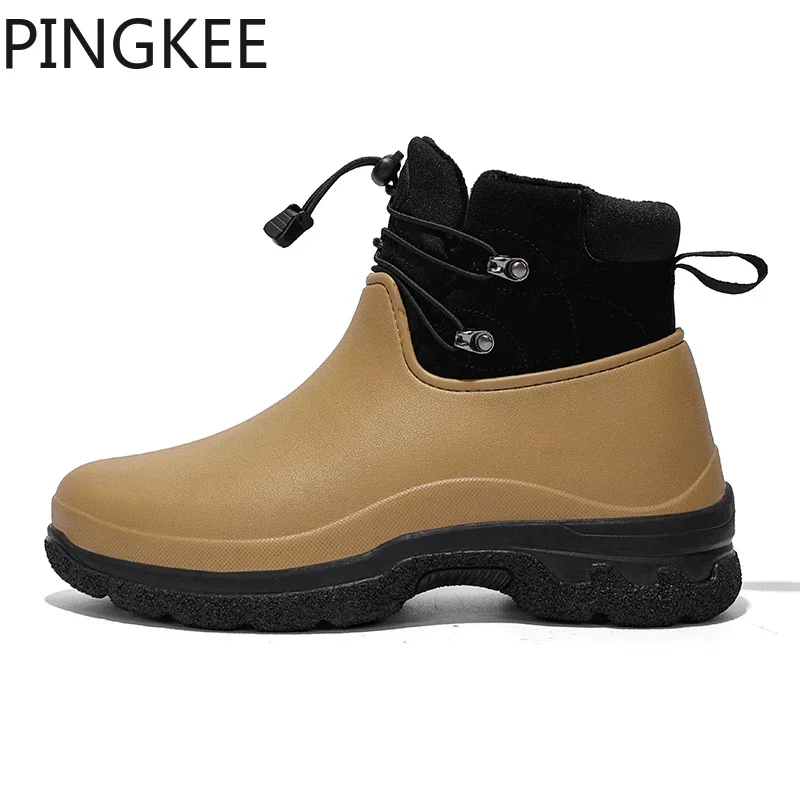 

PINGKEE Slush Sports Waterproof Vulcanized Rubber Lugs Sneakerlike Outdoor Lightweight Winter Ankle Snow Men's Rain Shoes Boots