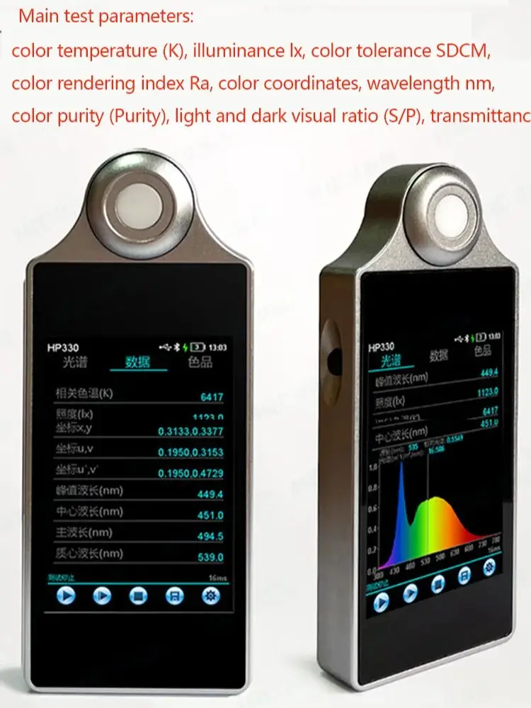 Spectral illuminance meter irradiance illuminance Color temperature HP330 lx CCT CRI test spectrometer light diy spectrometer digital light meter color temperature tester