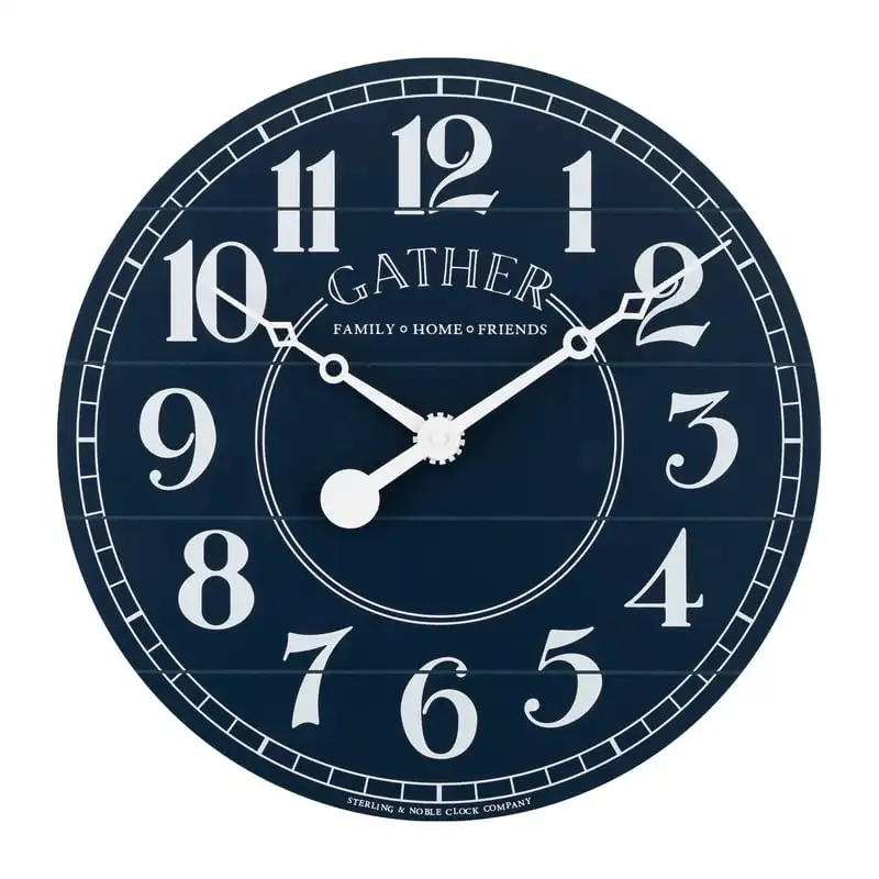 

Blue Analog Indoor Round Farmhouse Wall Clock with White Arabic Numbers and Quartz Movement, 50721 Astronomy room decor Battery