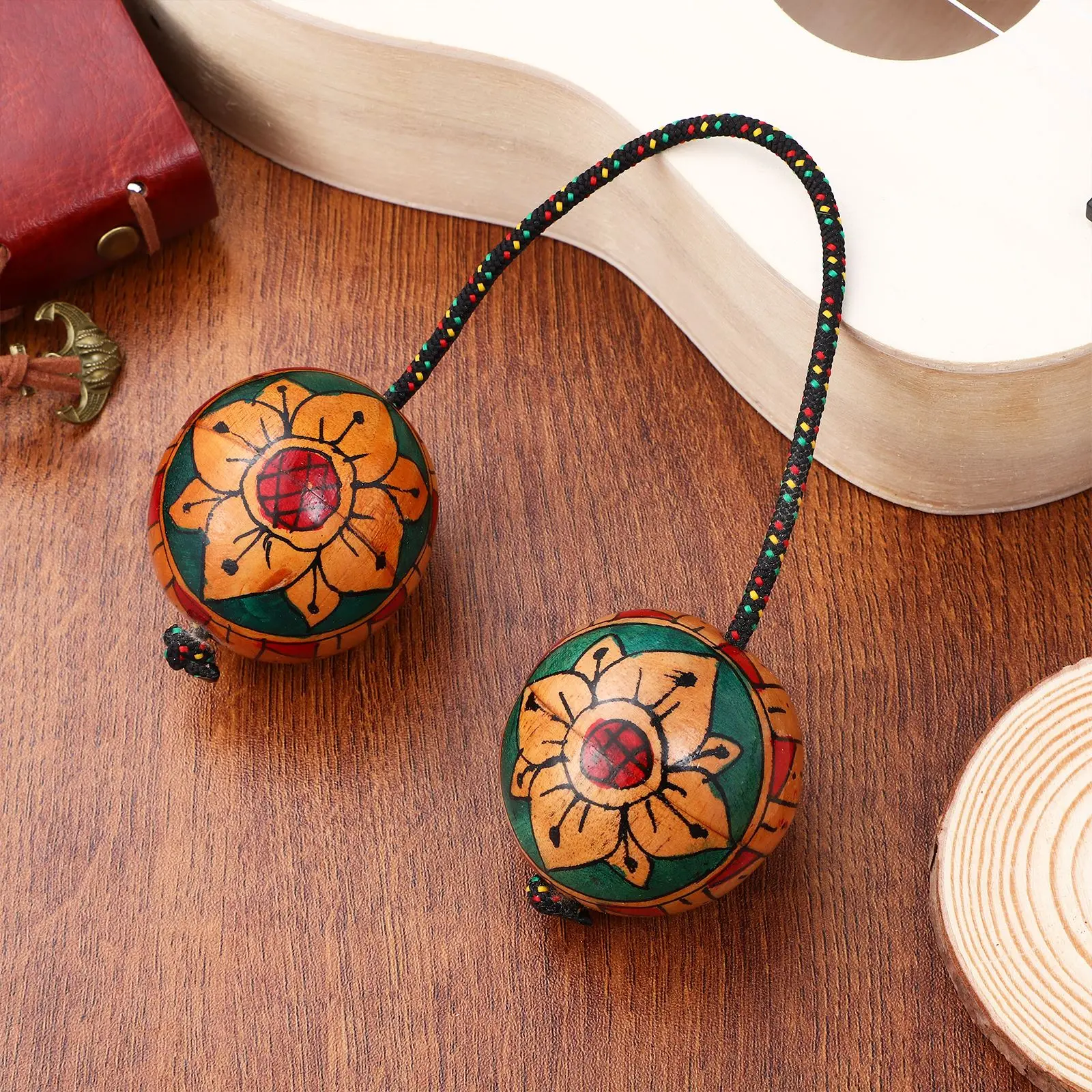 Aslatuas Rhythmic Balls Wood Aslatua Shaker Rhythmic Ball Handpaint African Rhythm Hand Shaking sand Ball Percussion Instrument