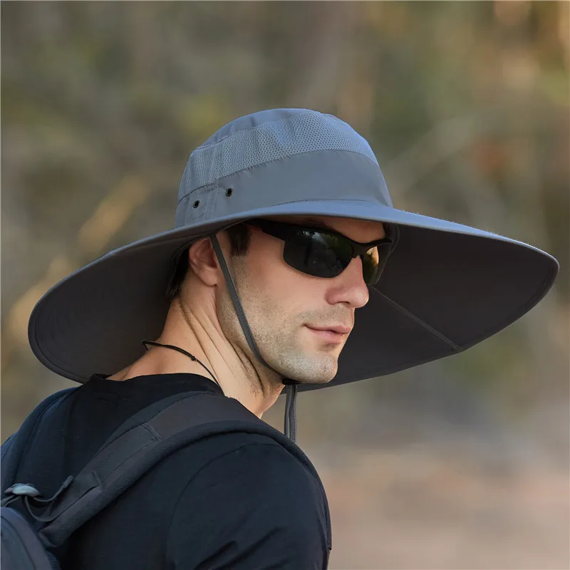 

Men's Plus Size Summer Outdoor Fishing Hat Men Large Brim Waterproof Hat Breathable Sun Protection Beach Bucket Hat Cap Unisex