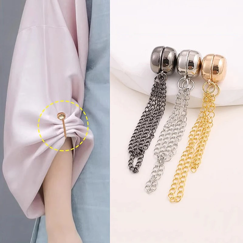Multi-Function Magnetic Clothing Clip 2pcs With Chain Metal Buttons
