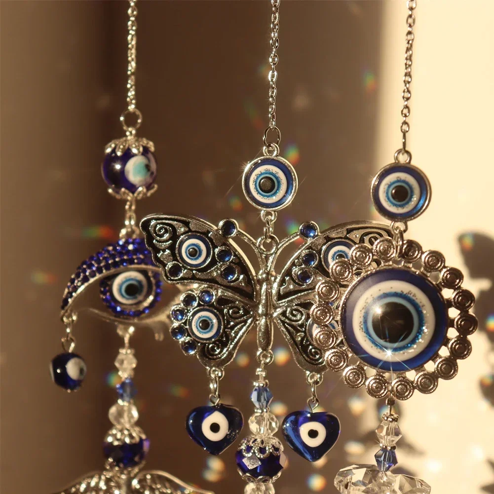 1PCS Hanging Crystal Sun Catcher Blue Devil's Eye Pendant Rainbow Maker Colored Glass Light Catcher Prism Home Garden Decoration