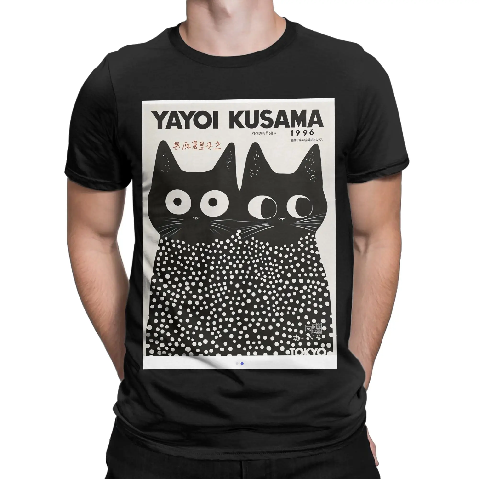 Herren Yayoi K-Kusama T-Shirt mit süßer Katze, reine Baumwolle, humorvolles Kurzarm-T-Shirt mit Rundhalsausschnitt, 4XL, 5XL, 6XL, T-Shirts
