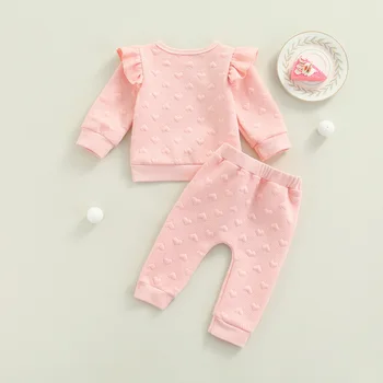 0-24M Newborn Infant Baby Girl 2Pcs Autumn Clothing Set Long Sleeve Heart Printed Top Shirt Long Pants 6