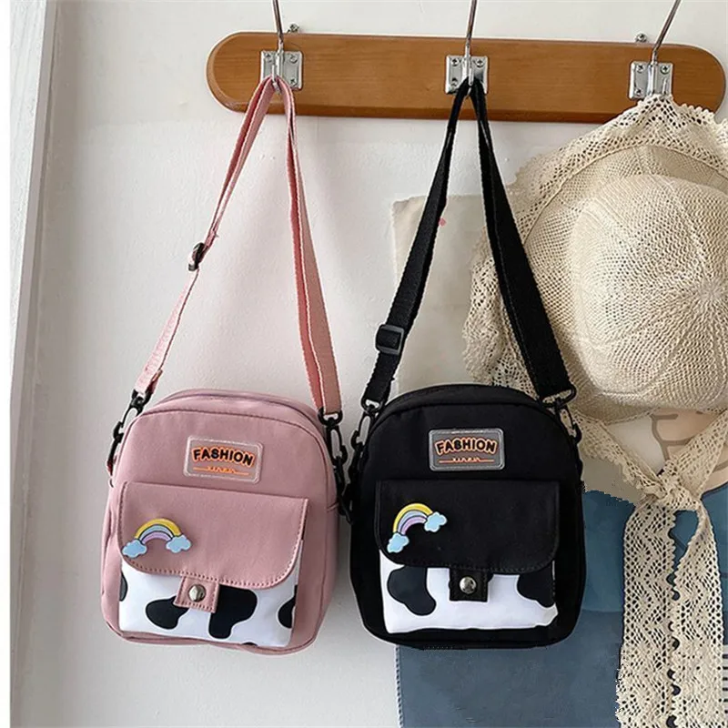 Harajuku Phone Crossbody Bag Nylon Cute Small Bags for Women Cow Pattern Square Small Shoulder Bag Suitable for Women Daily Use