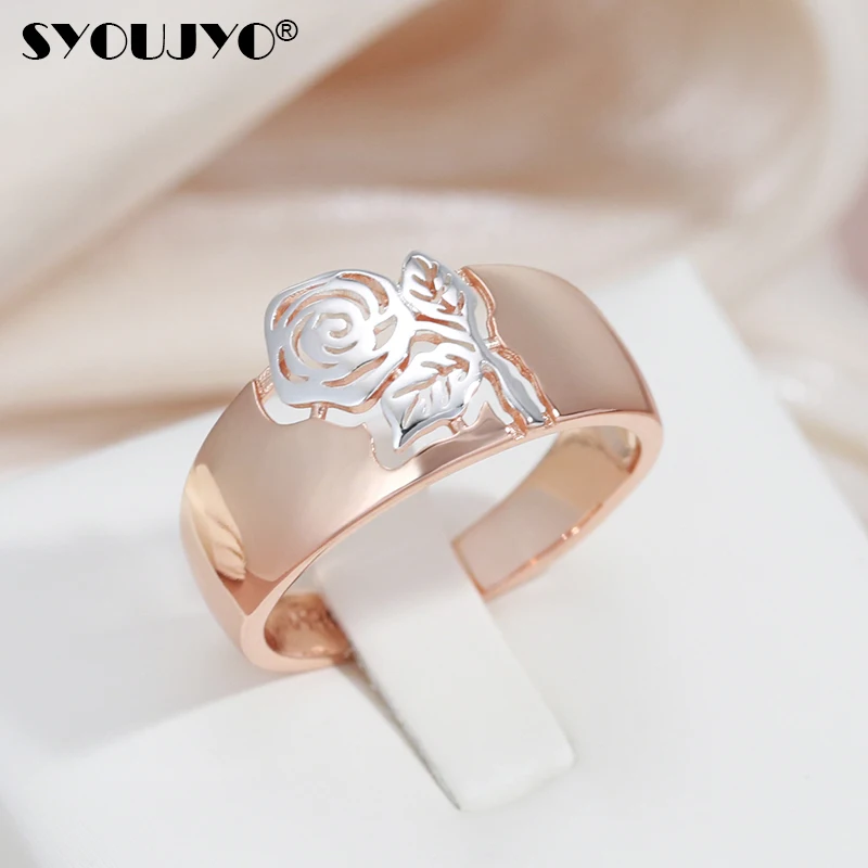 SYOUJYO Luxury Vintage Hollow Flower Pattern Women's Ring 585 Rose Gold+Silver Two Color Daily Festive Fashion Fine Jewelry Womens Ring Jewelry Rings Ring Jewelry