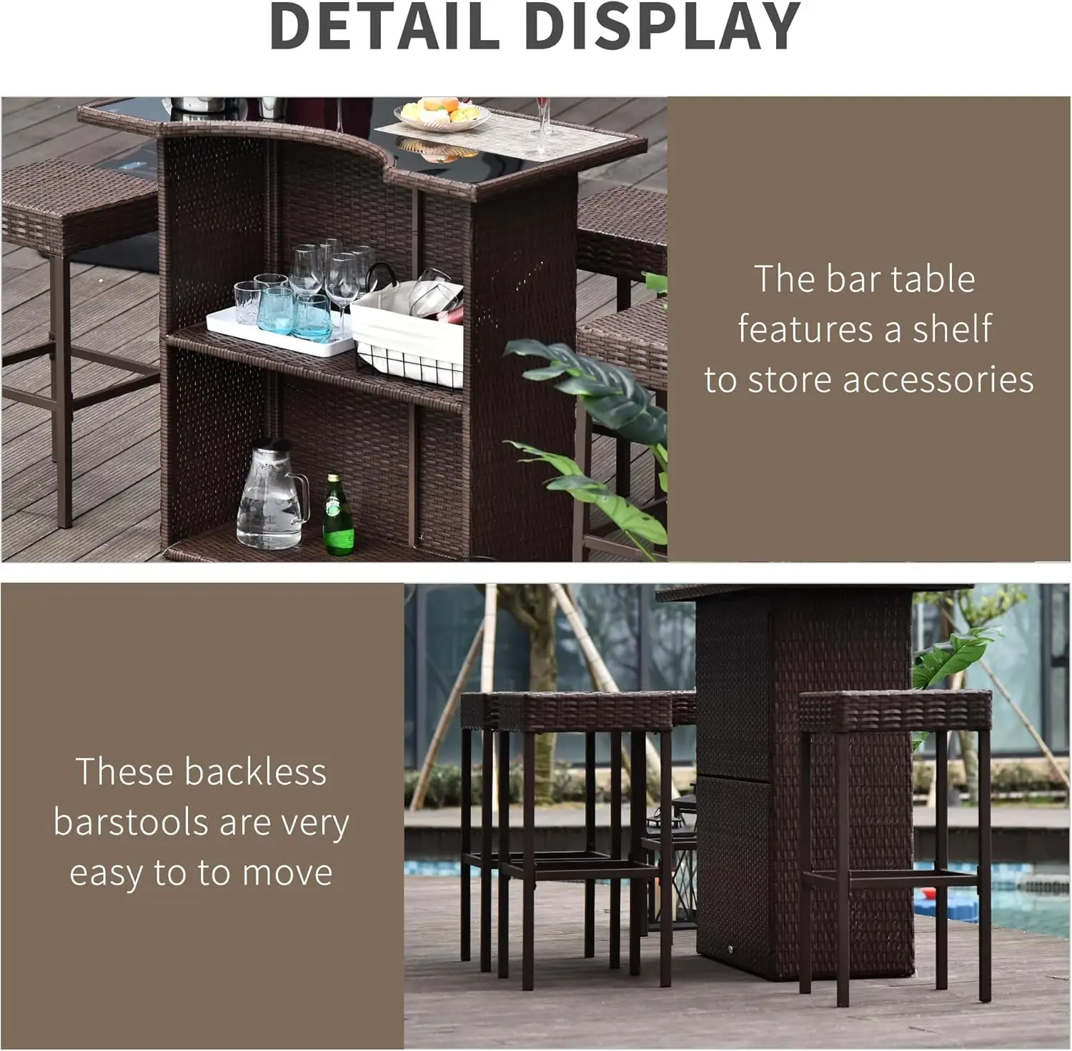 5 Pcs Rattan Outdoor Bar Set 5