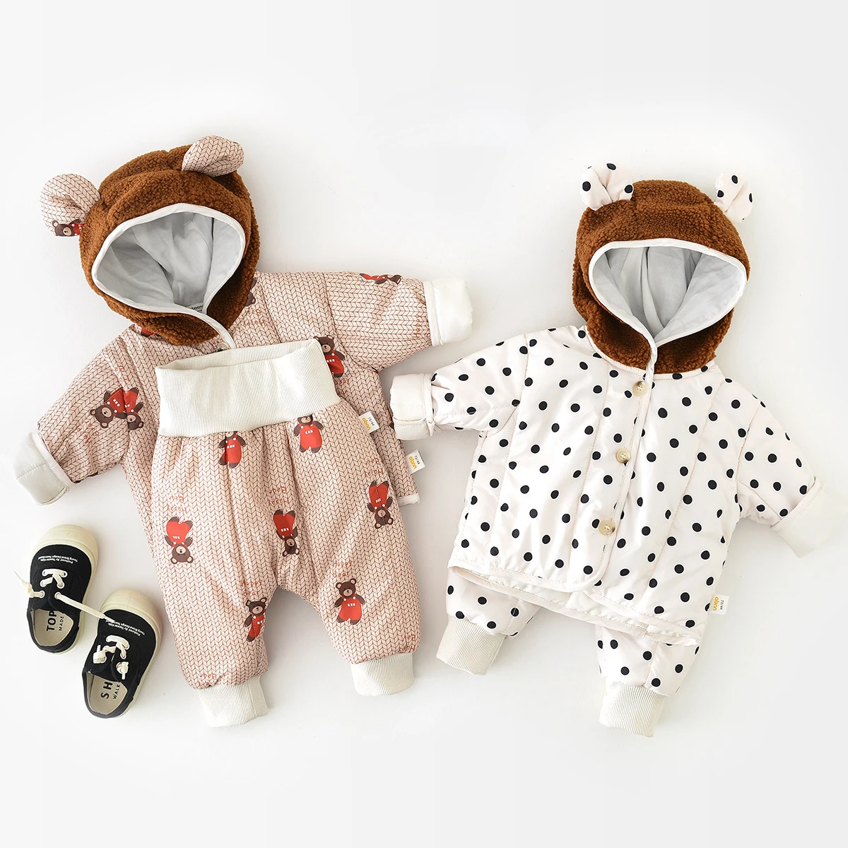 

Winter Baby Clothing Sets Boy Girls Cute Cartoon Bear Print Hooded Cotton Padded Jacket and Pants 2Pcs Outfits Toddler Kids Suit