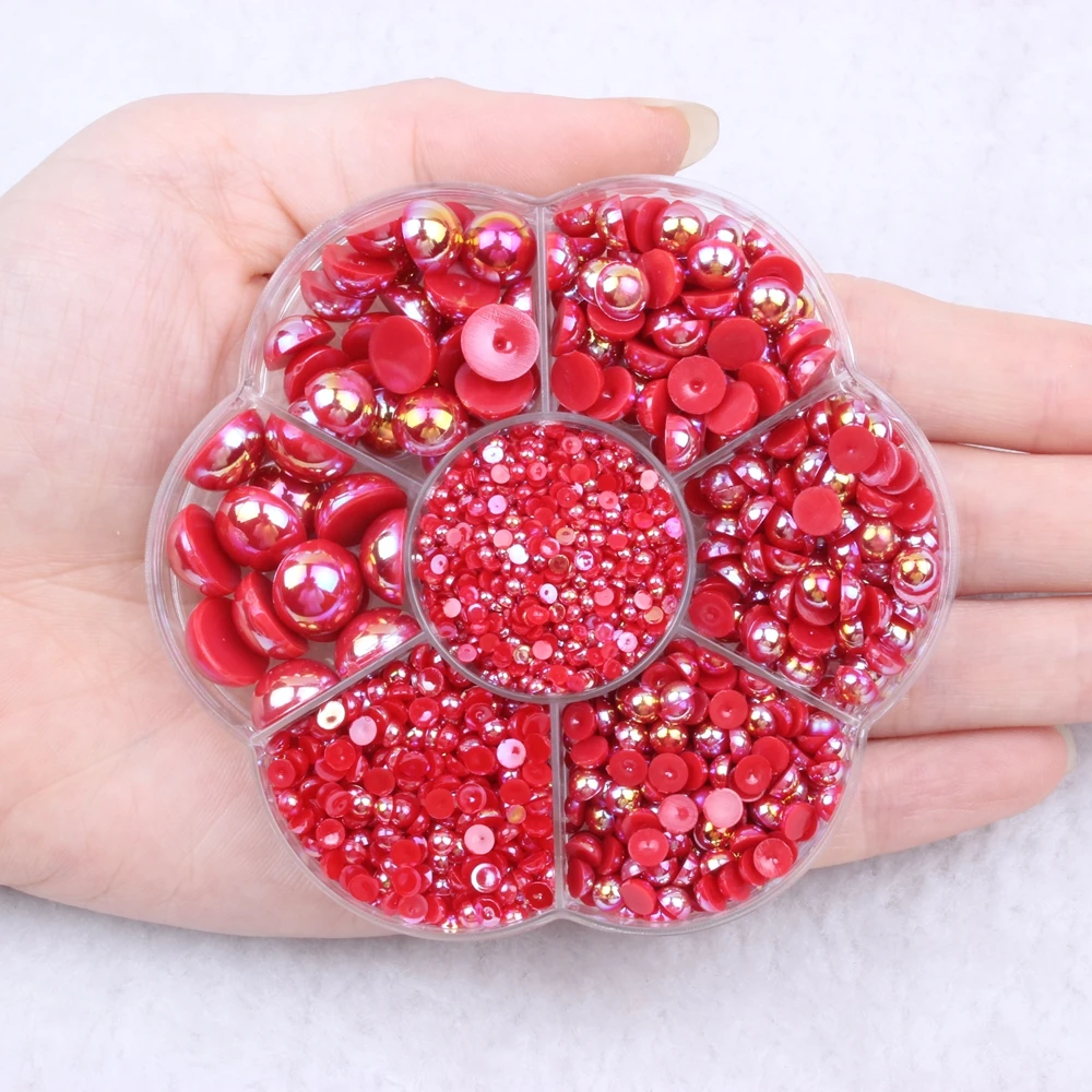 

New Plum Box AB Colors Half Round Pearls Flatback Beads Glue On Imitation DIY Wedding Clothes Nail Art Decorations