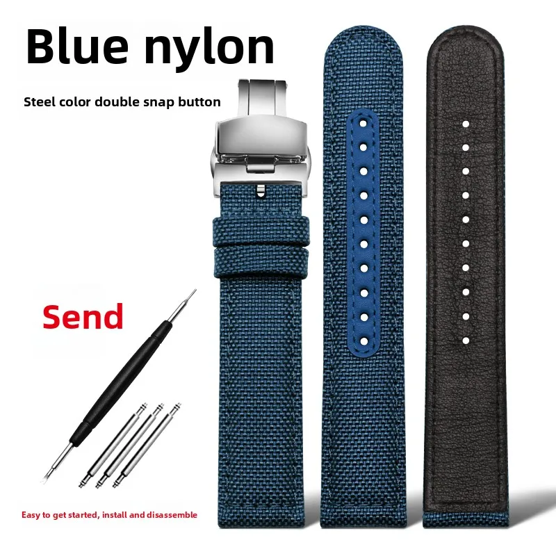 Nylon Canvas Strap - Waterproof Sports Watchband with Blue, Grey, and Khaki Options, 20mm-22mm
