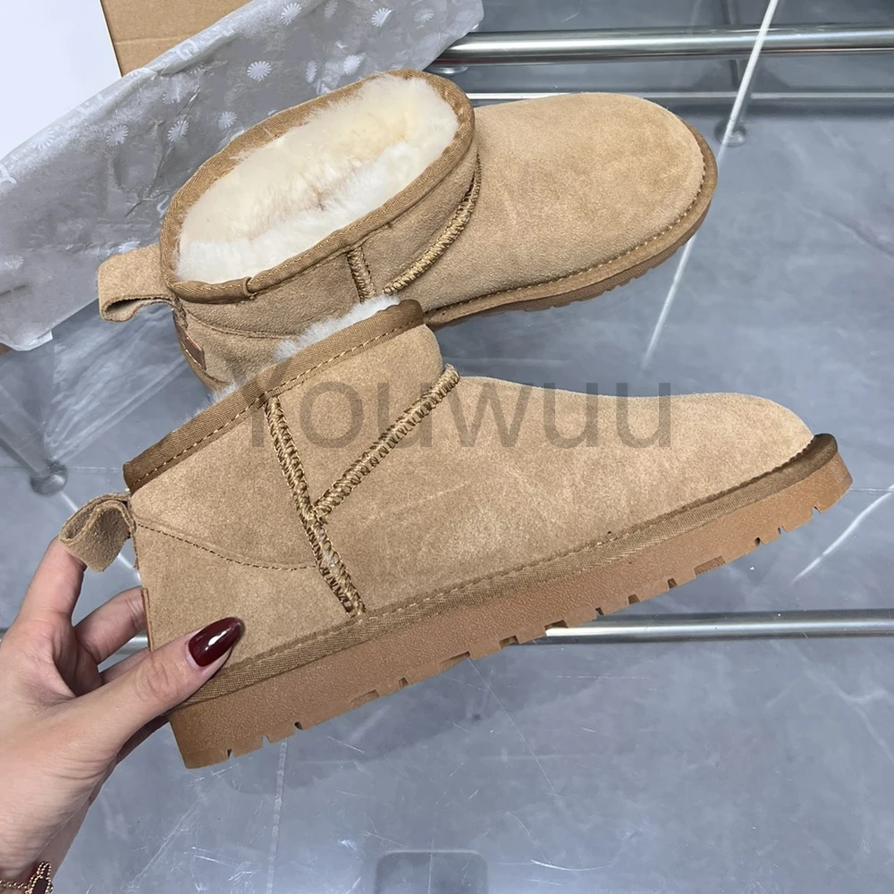

2023 Winter Women Boots Real Sheepskin Fur Ladies Snow Boots Platform Flat Designer Australia Boots Low-cut Warm Fur Shoes Boots