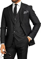 Men's Classic Formal Pinstripe Tuxedos Suits 3 Pieces Slim Fit Blazer Peak Lapel Two Button Groomsmen Wedding Dress  Business
