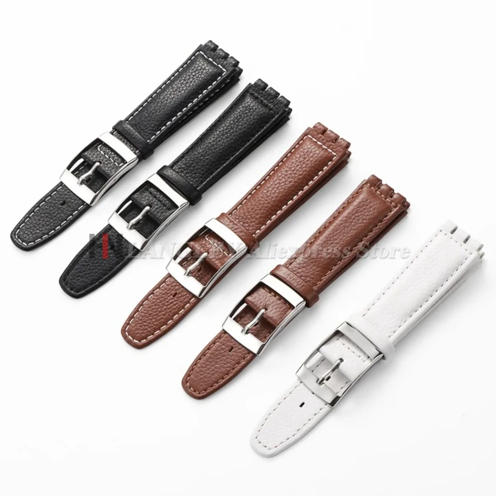 Lychee Leather Watch Band With Metal Buckle - Genuine 17mm Cowhide Strap