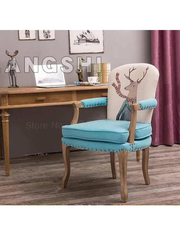 American Single Leisure Chair European Solid Wood Used Dining Chair Dining Bedroom Computer Cafe
