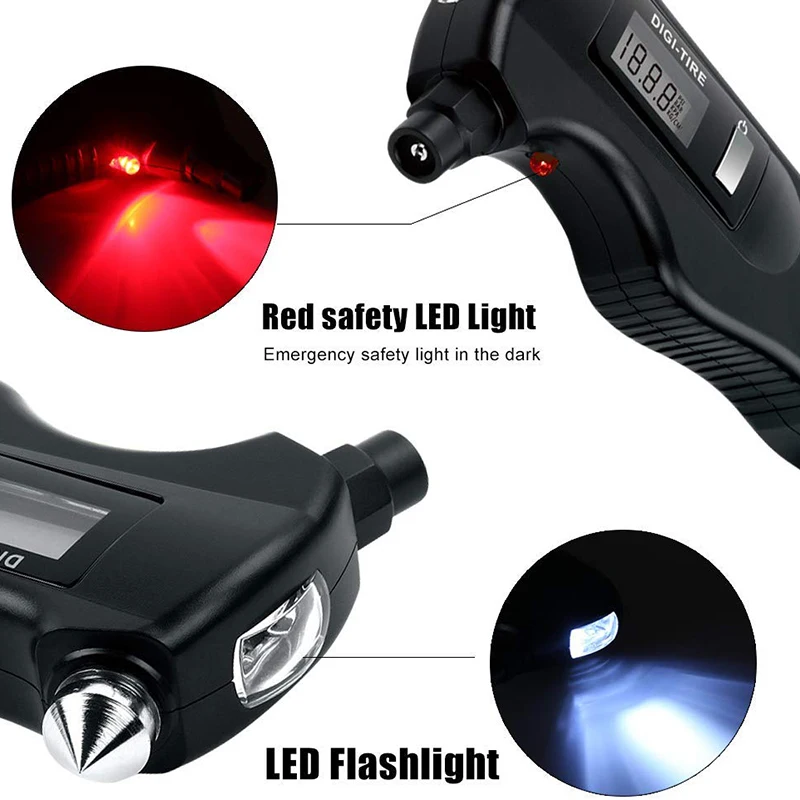 HOTA43T 5-In-1 디지털 타이어 압력 게이지, LED 손전등의 다기능 구조 도구가 포함된 150PSI, 자동차용 병따개