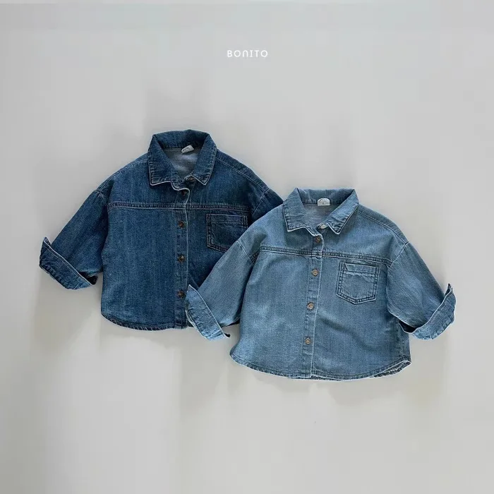 용 긴 소매 데님 재킷, 포켓 라펠 코트, 빈티지  데님 상의, 어린이 캐주얼 코트, 2023 가을 신상