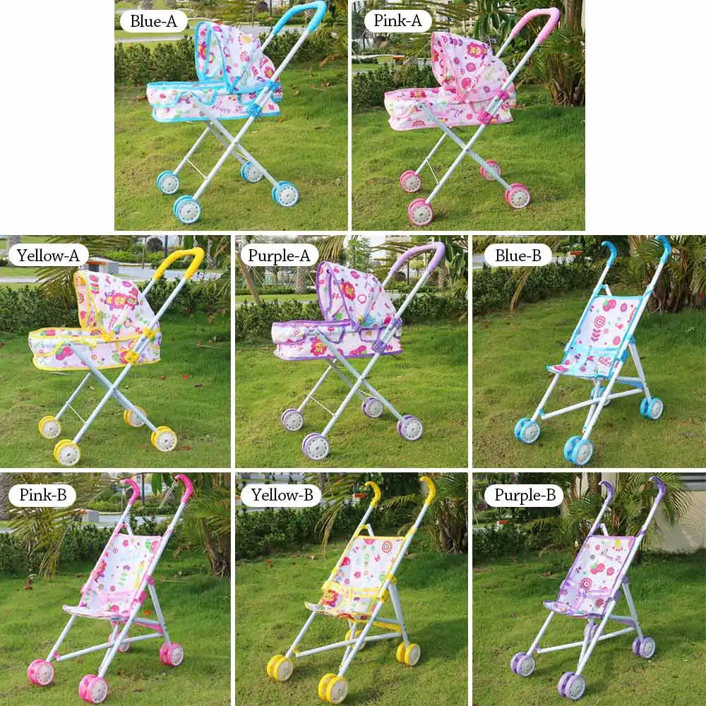 Dolls Pram Iron Foldable Baby Stroller Colorful Large Capacity Stable Lightweight Doll Handcart for Boys Girls