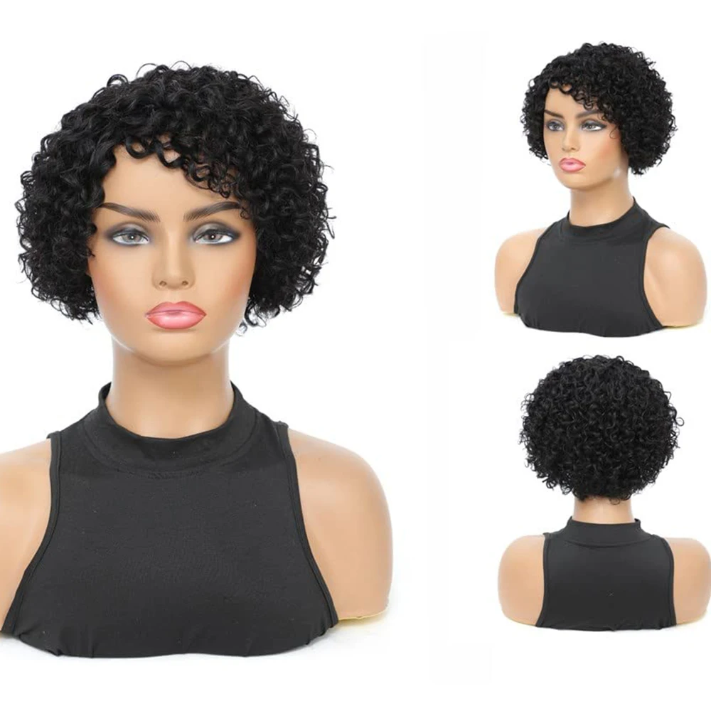 SSH – perruque brésilienne naturelle crépue bouclée, coupe Pixie, cheveux humains, Afro, pour femmes