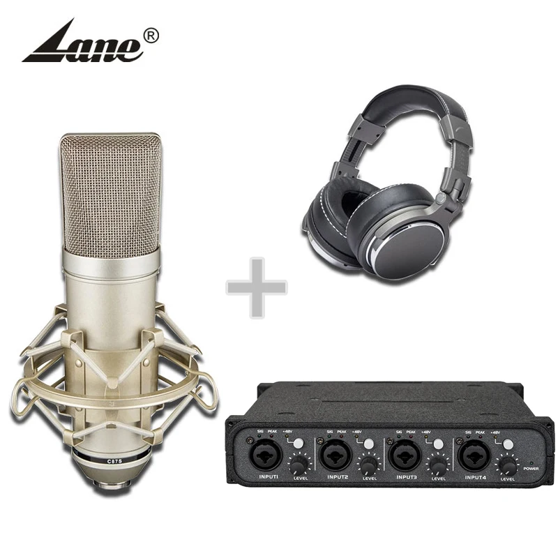 Professional earphone studio recording microphone and sound card set ready to ship 220w 2 professional amplifiers audio system sound equipment