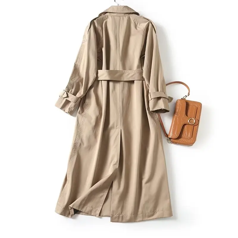 Withered British Fashion Trench Coat Khaki Color Long Jacket Retro Double-Breasted Loose Long Windbreaker Coat Women withered autumn british fashion women s retro khaki twill coat casual suit blazers vintage jacket tops