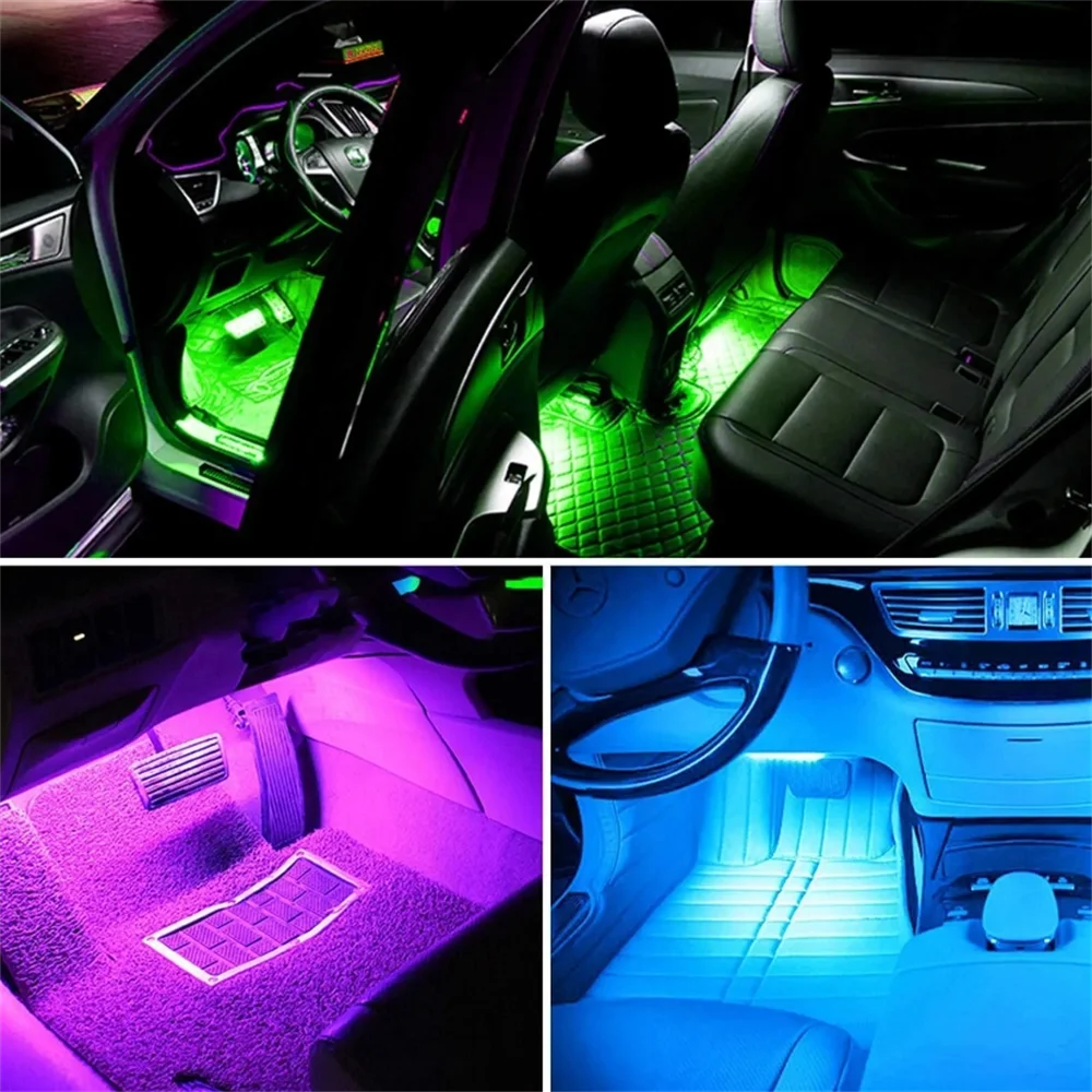 네온 LED 자동차 인테리어 앰비언트 풋 스트립 라이트 키트, 백라이트 원격 RGB 장식 램프, 액세서리