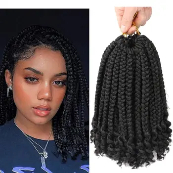 10 Inch Bob Box Braid Crochet Hair with Curly Ends 1/5/6 Packs Synthetic Hair Crochet Braid Hair for Black Women 1