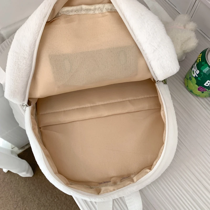 Girl Lovely Nylon Schoolbags Dirt-resistant Large-capacity Plush Texture Student Backpack Versatile Simplicity Rabbit Knapsack