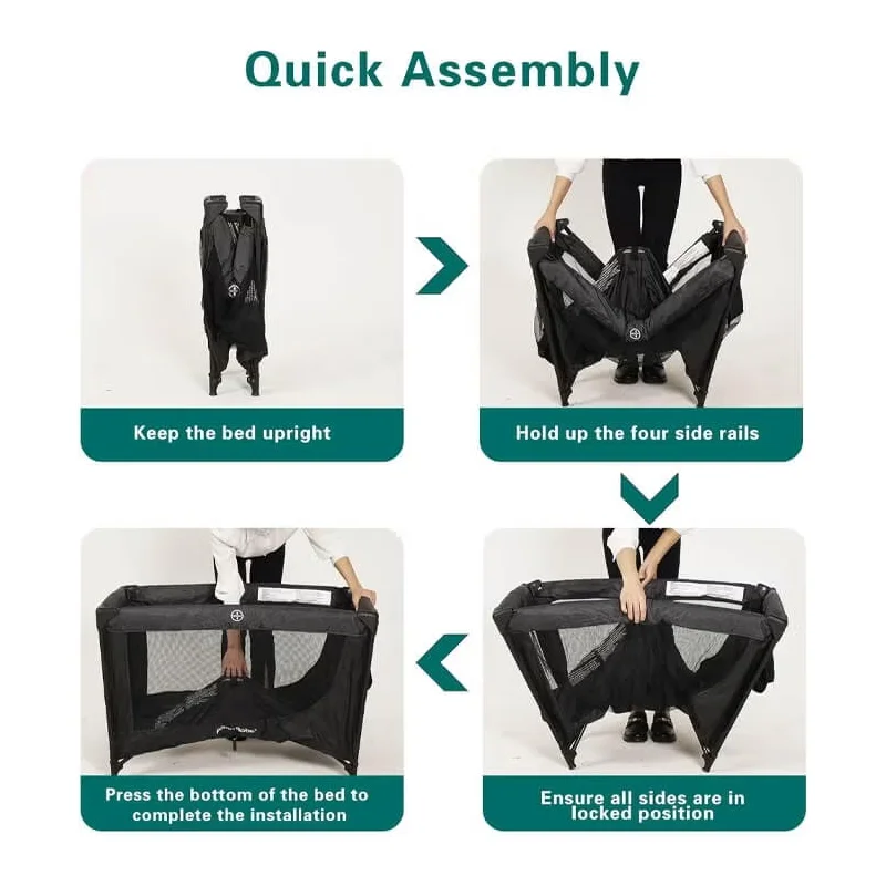 سرير أطفال متنقل باللون الأسود مع حقيبة حمل وحزام...