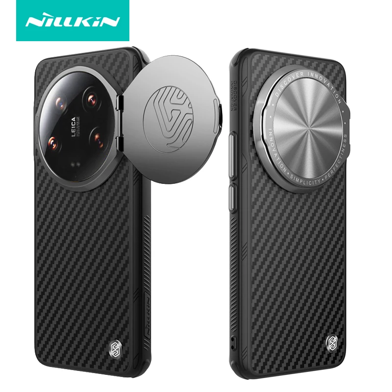 

For Xiaomi 14 Ultra Case Nillkin CarboProp Aramid Fiber Magnetic Kevlar Aluminium Alloy Camera Lens Stand Cover for Mi 14 Ultra