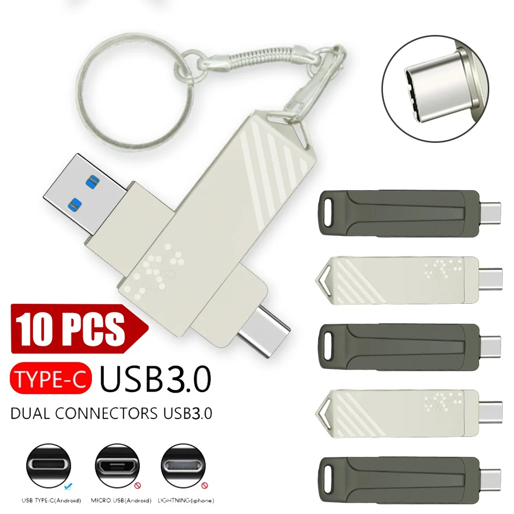 C타입 USB 플래시 드라이브, 고속 USB 2.0, 컴퓨터 휴대폰 금속 미니 펜 드라이브, 16GB, 32GB, 64GB, 128GB, 10 개/로트