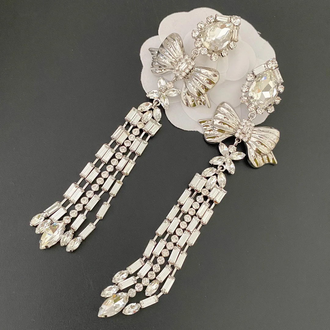 Earrings Light Luxury Vintage Bow Fringe Long Ear Clips For Women Aretes De Mujer Pendientes Boucle D’Oreille Orecchini Clip De
