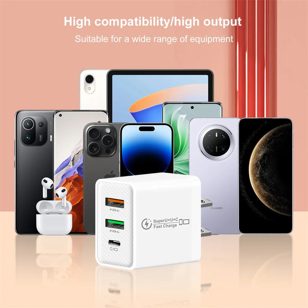 48W USB C Charger EU US UK Plugs USB PD Fast Charging QC 3.0 Wall Charger For iPhone Samsung Xiaomi Mobile Phone Adapter Travel