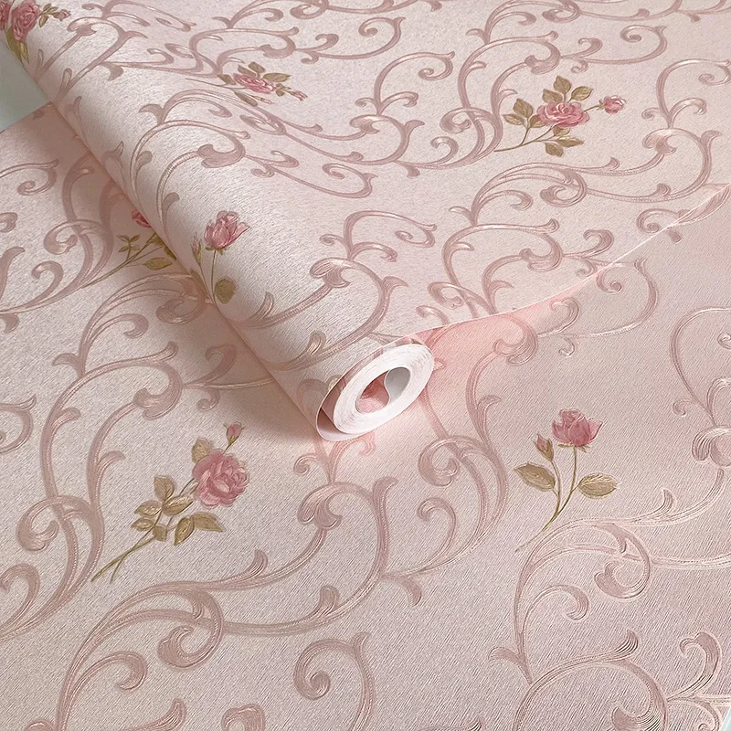 Papel de Parede Floral Pequeno para Quarto Sala Salão de Beleza tv Fundo Decoração de Parede Rosa Relevo Europeu