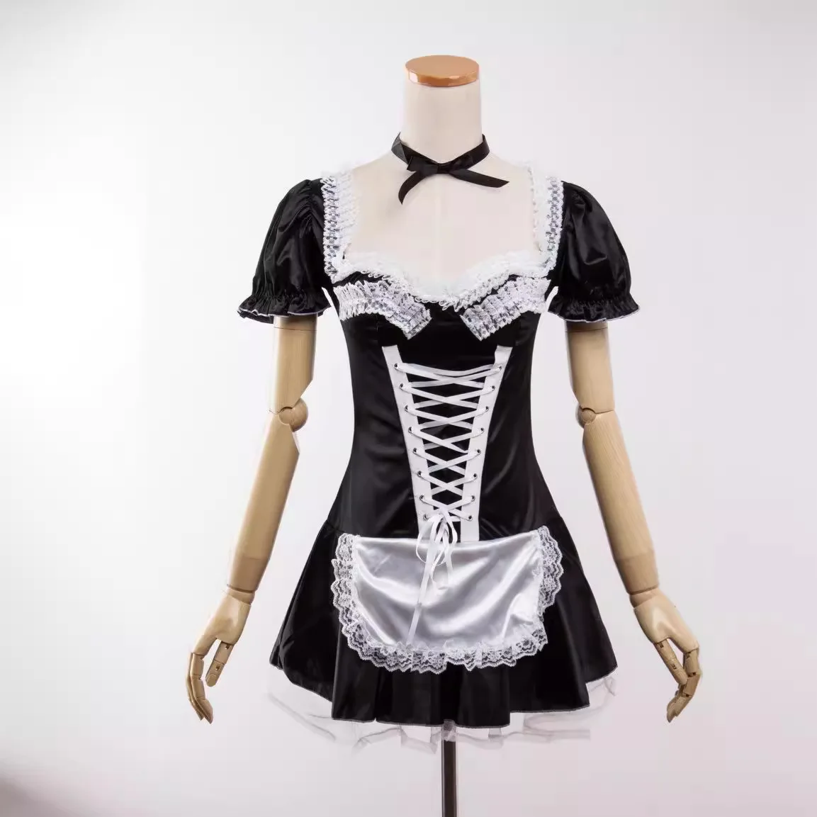 Black Cute French Maid Cosplay Costume Dress Lolita Girls Sexy Vestidos Woman Waitress Maid Party Stage Clothes Plus Size