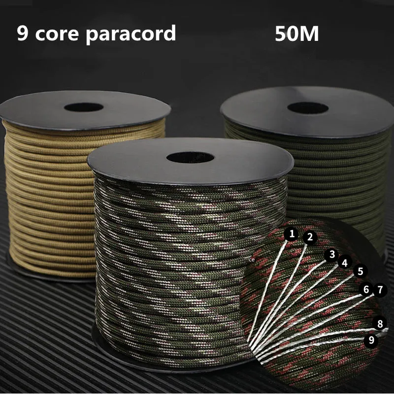 

50m 650 Military Paracord 9 Strand 4mm Tactical Parachute Cord Camping Accessories DIY Weaving Rope Outdoor Survival Equipment