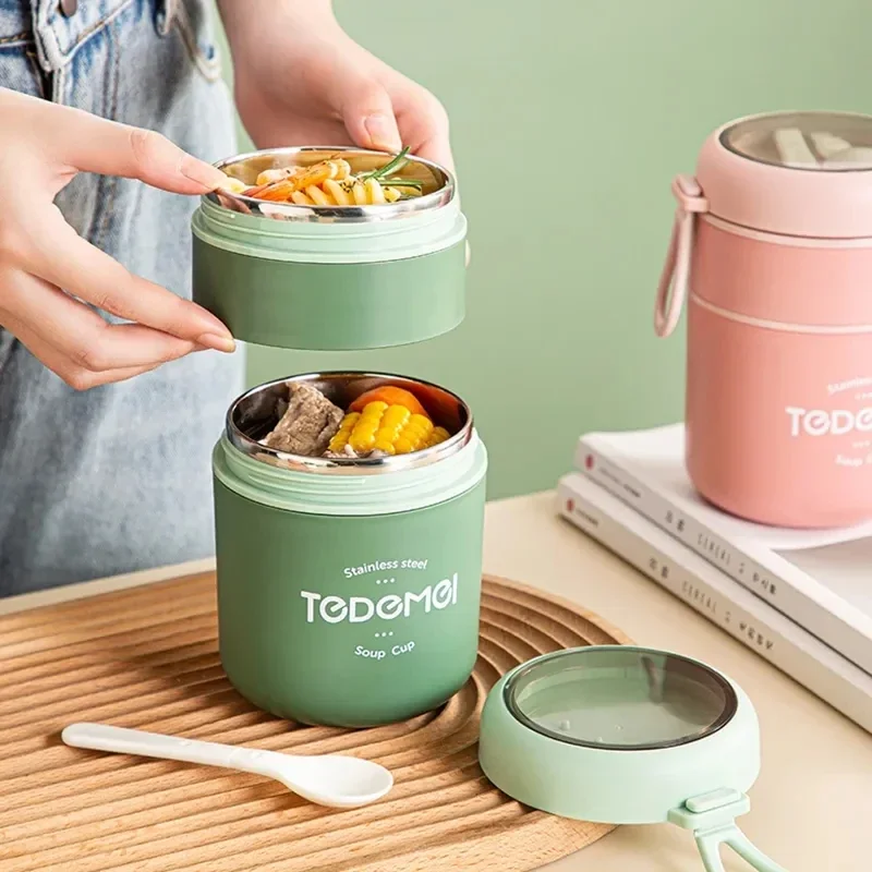 

Stainless Steel Vaccum Cup Soup Lunch Box Storage Warmer With Spoon Food Thermal Jar Insulated Soup Thermos Containers Cooler