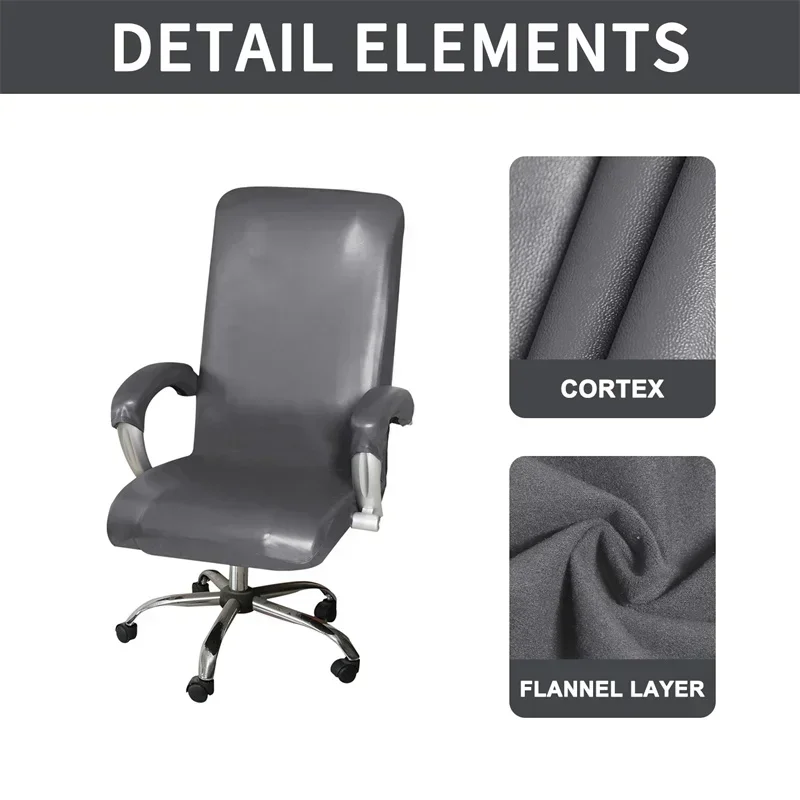 Description Picture 6 of item1pc Pu Leather Chair Cover Waterproof Solid Color Anti-dirt Seat Slipcover Computer Armchair Chair Case for Gaming Room Office