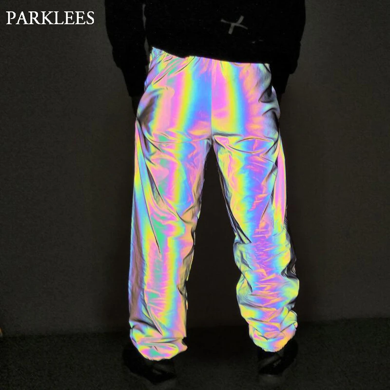 Rainbow Reflective Pants Men Brand Hip 