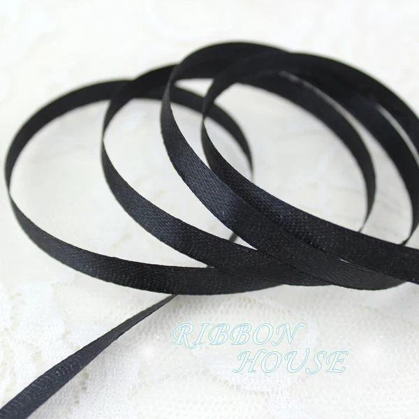 (25 yards/roll) 1/4" (6mm) Black Single Face Satin Ribbon Webbing Decoration Gift Christmas Ribbons