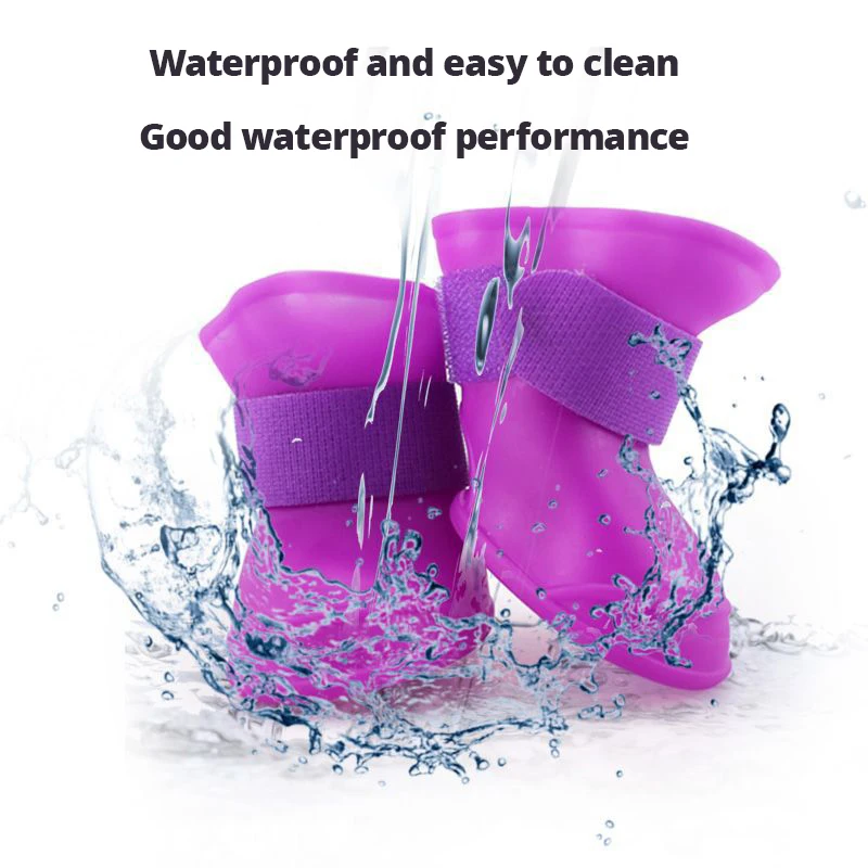 4pcs/Set Small Pet Dog Rain Shoes Anti Slip Waterproof Puppy Cat Shoe Rubber Boots for Outdoor Footwear pet rain boots