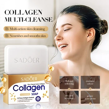1/2pcs SADOER Collagen Ossein Facial Soap Face Wash Foam Facial Cleanser Moisturizing Oil Control Body Bathing Handmade Soap 1